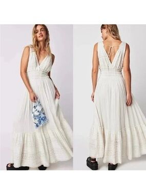 Free People FP One Alessia Maxi Dress Small Eyelet embroidered goddess